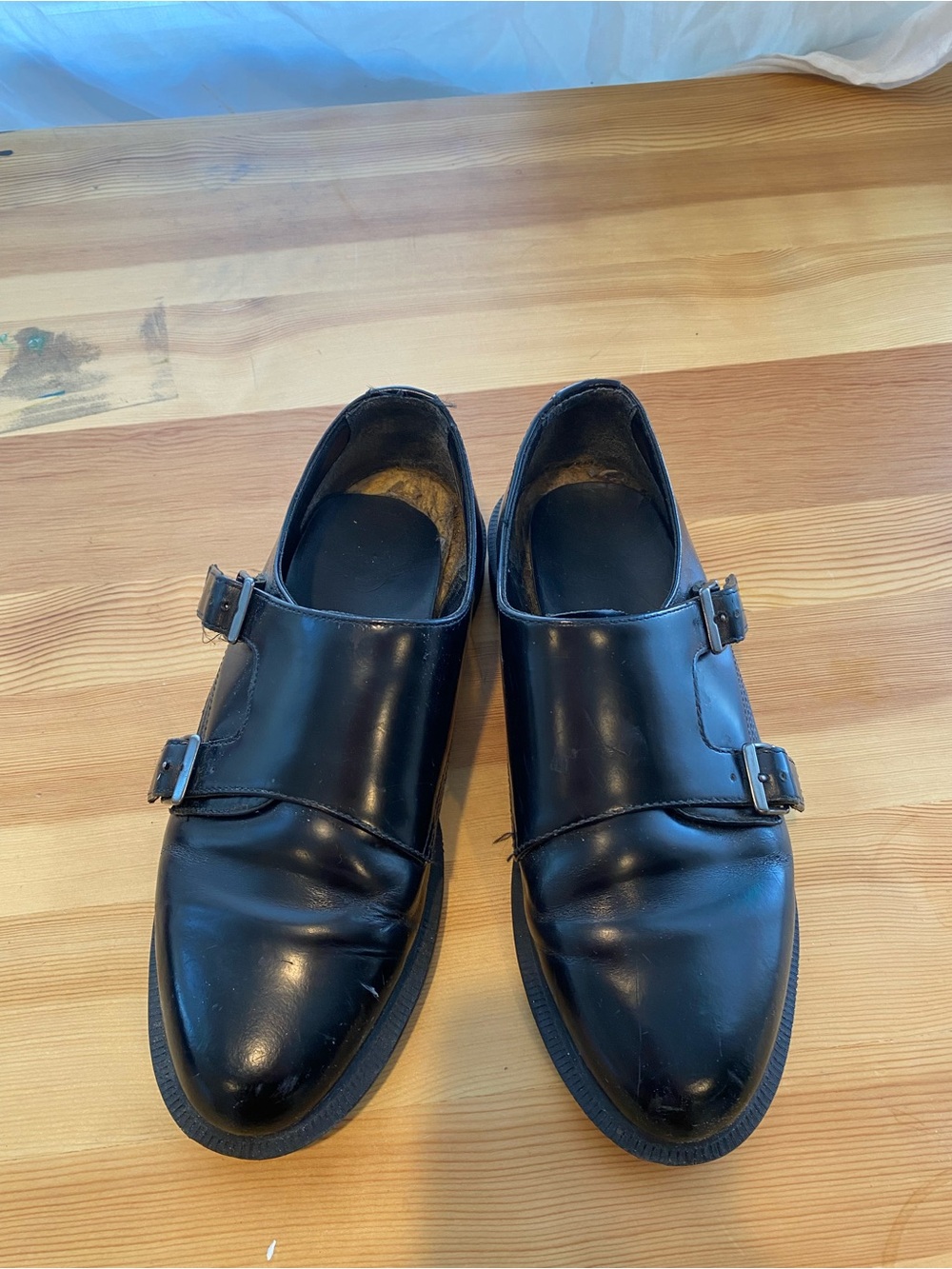 Dr. Martens Black Leather Double Monk  Buckle Strap Loafers Sz 39 - Picture 3 of 6